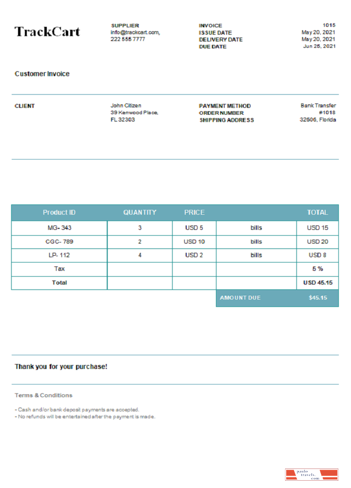 USA TrackCart invoice PSD template